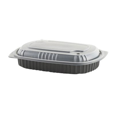 RIB 1/2 SLAB 10"X7" COMBO 32 OZ MICROWAVABLE 1-COMP BLACK BASE AND 1-COMP CLEAR ANTI-FOF PP LID CDM710-LH710D/4117100