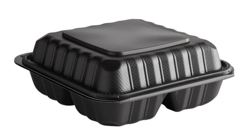 ECOPAX 8X8X3 1-COMP BLACK MFPP HINGED CONTAINER 150/CS PP883S-BK