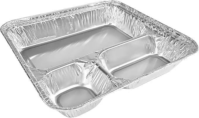 ALUM 3- COMPARTMENT TRAY OBLONG  W/FOIL LAMINTED LID COMBO 250/CS