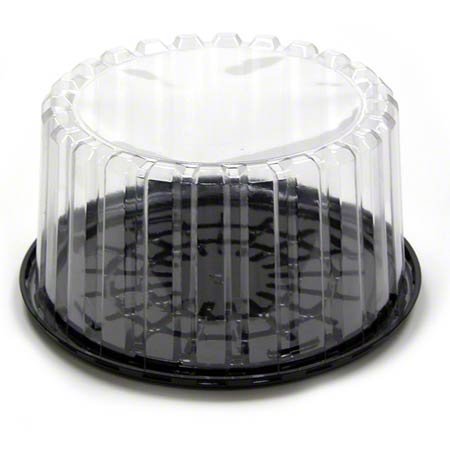 CAKE 8" CONTAINER W/5" DEEP DOME BLACK BASE CLEAR DOME