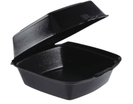 CARRY OUT FOAM 6" HINGED BLACK 500/CS 225BLK