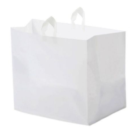 CATERING BAG 22" x 14" x 15.25" + 14"BG 3 MIL WHITE SOFT LOOP HANDLE TAKE OUT BAG LARGE 100/CS TO2214