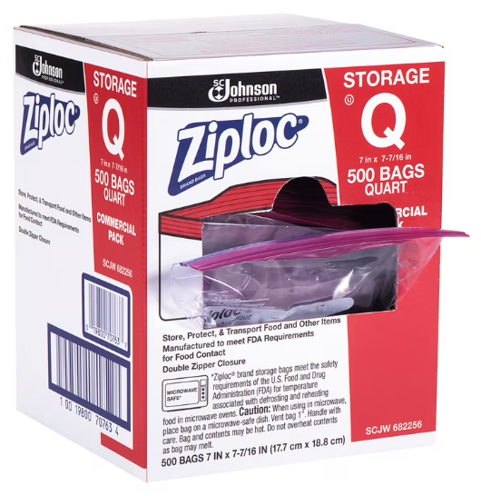 ZIPLOC QUART BAG 7X8 LDPE CLEAR 500/BX