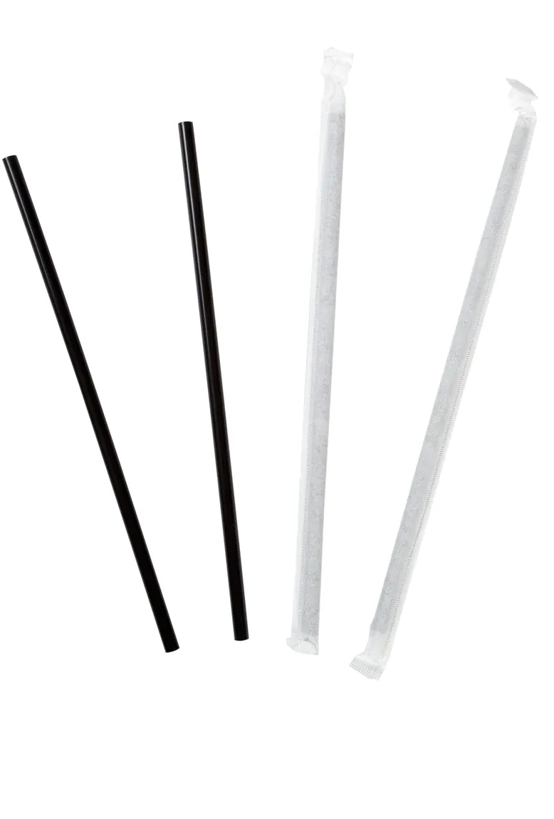 WRAPPED STRAW 7.75 JUMBO BLACK 10/500/CS