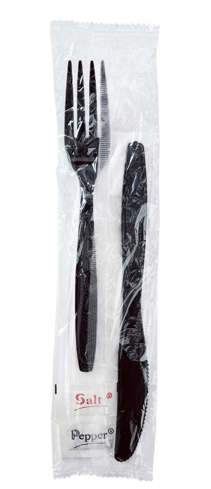 WRAPPED FORK KNIFE 13X17 NAPKIN SALT & PAPER 250/CS BLK SS0525B