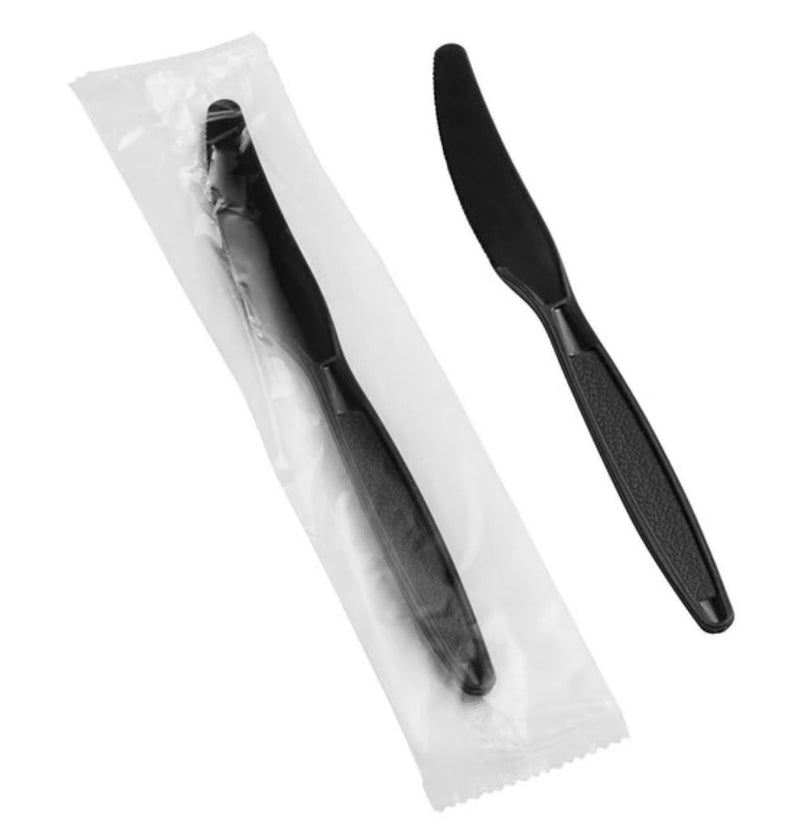WRAPPED KNIFE BLACK HVY PLASTIC 1000/CS POLYSTYRENE