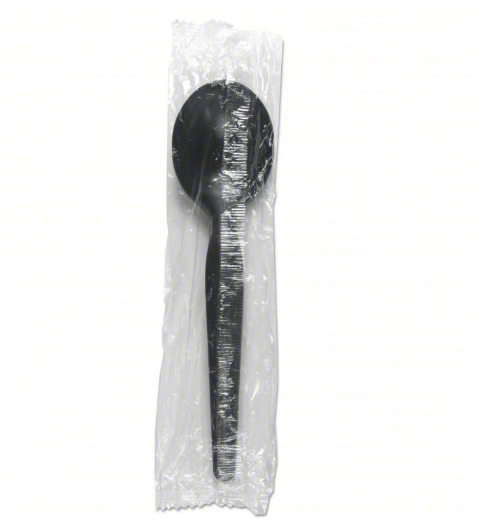 WRAPPED SOUP SPOON BLACK HVY PLASTIC 1000/CS